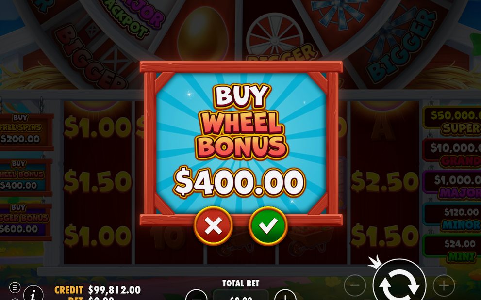 Barn wheel active with its prize sectors lit