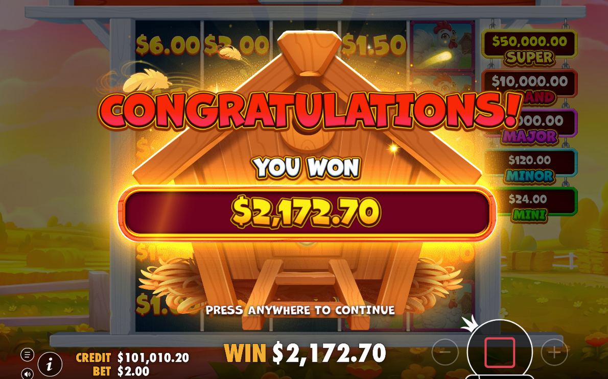 Five reels locked, win lines and total paid