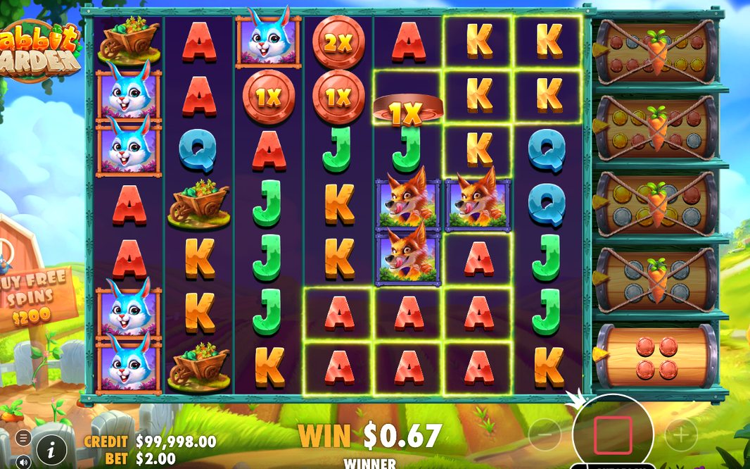 Base game clusters forming beside a spread of COIN values